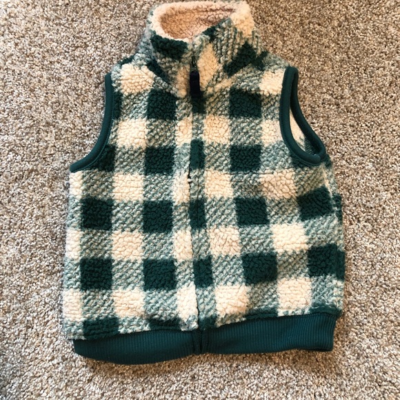 Carters 18 Month Green & Cream Sherpa Zip Up Vest- EUC - Picture 2 of 11